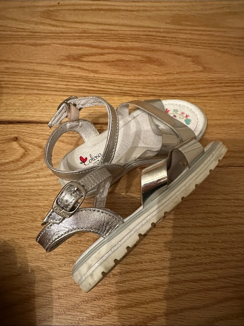 Girls Metallic Silver Ankle-Strap Sandals with Buckle
